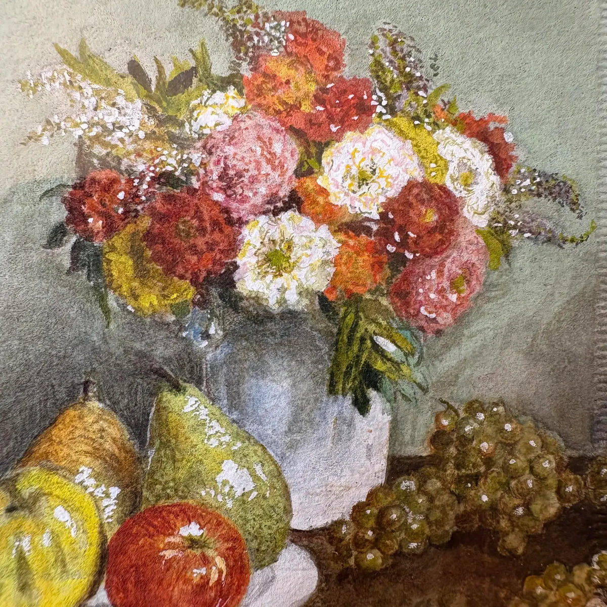 "Flores e frutas"  (1865), releitura de Henri Fantin-Latour