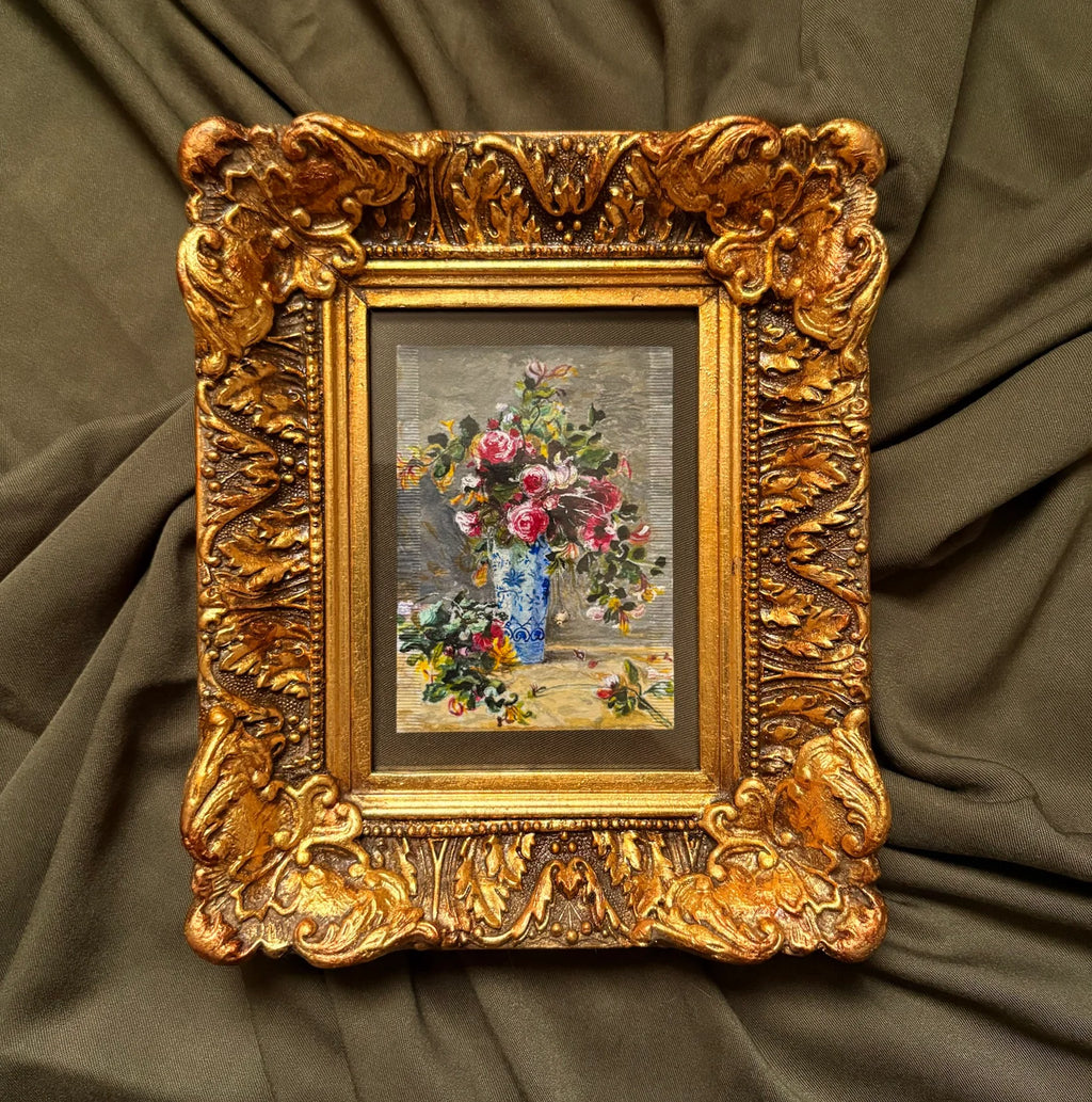 "Rosas e jasmins em um vaso Delft"  (1881), releitura de Pierre-Auguste Renoir