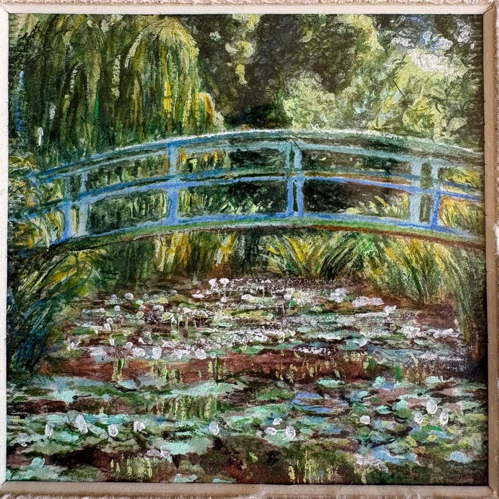 "Ponte japonesa e a lagoa das ninfeias em Giverny"  (1899), releitura de Claude Monet